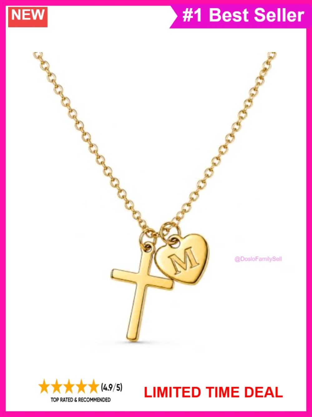 Cross Necklace Heart Initial Necklace for Women 18K Gold Plated